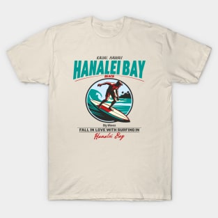 Hanalei Beach Bay Surfer Vintage T-Shirt